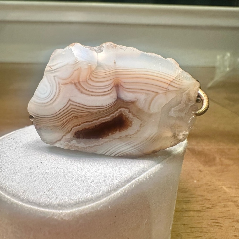Natural Agate Slice Pendant in Cream and Brown